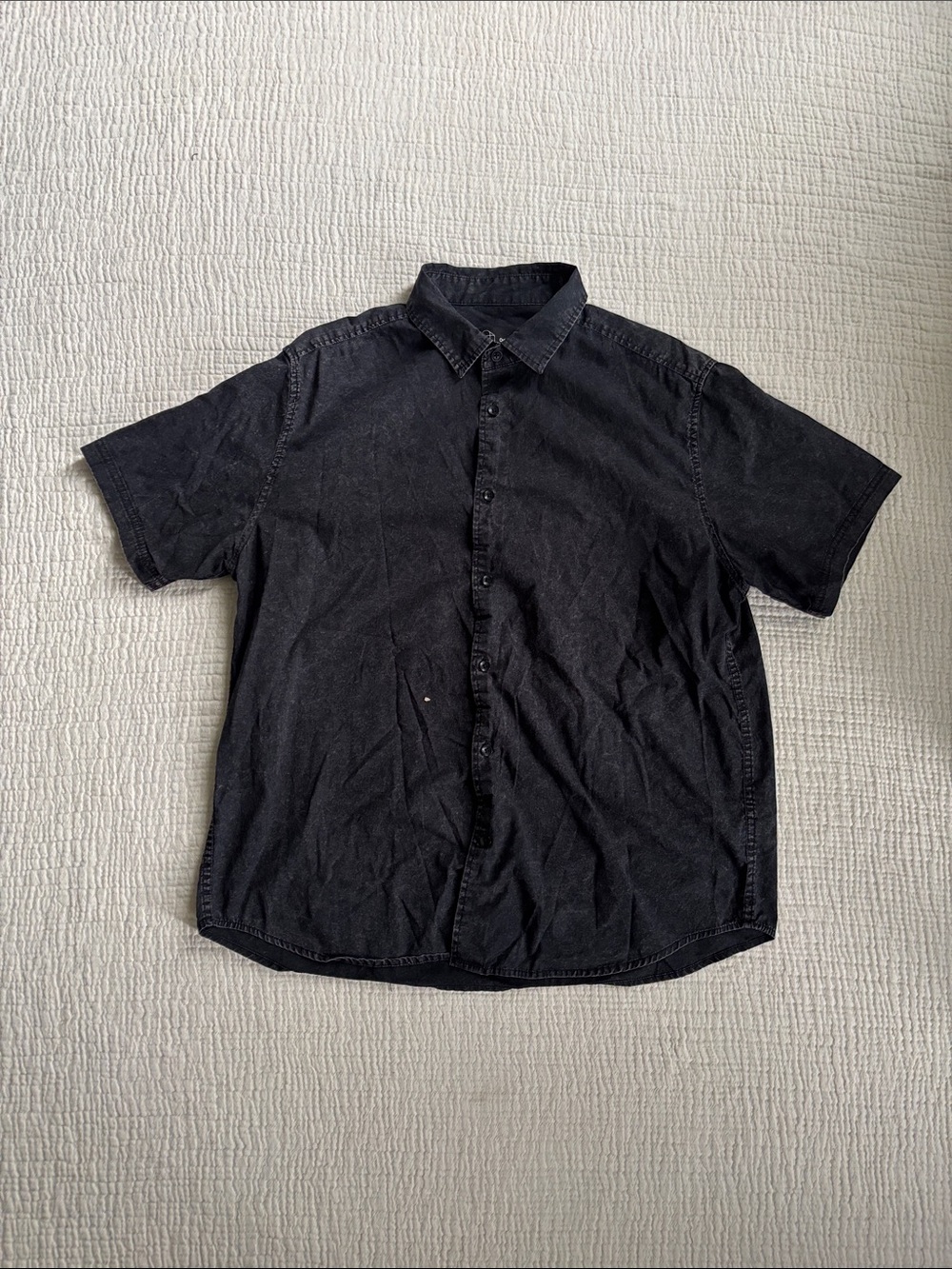 Original Use Black Cotton Button Up Short Sleeve Shirt